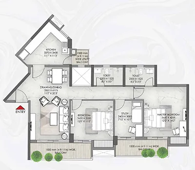 3 BHK  - 1084-1290 SqFt