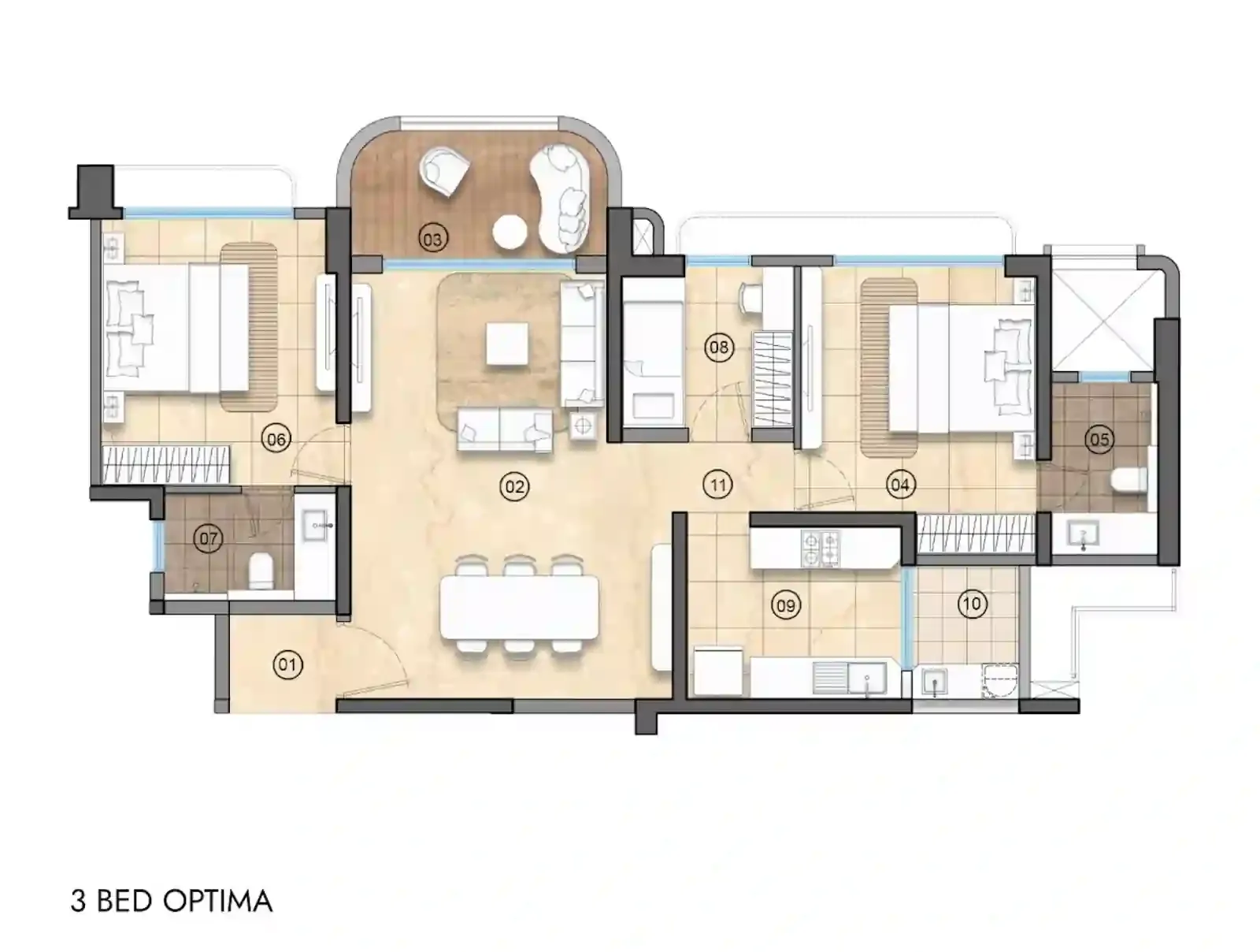 3 BHK Smart Floor Plan