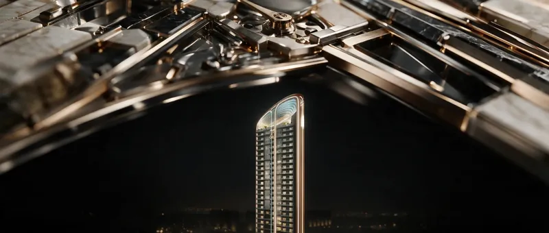 The tower framed within a Jacob & Co. watch movement