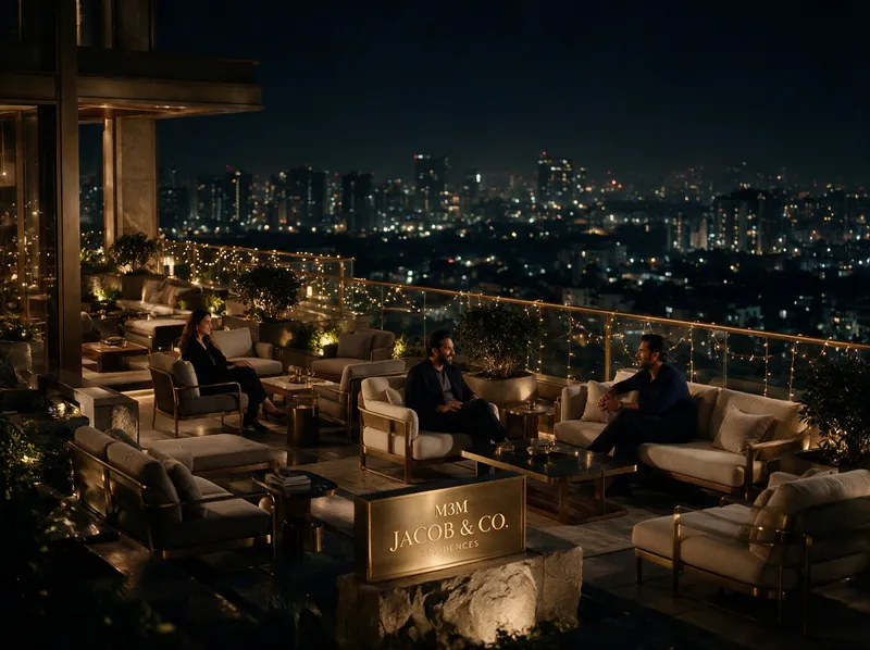 Rooftop sky lounge overlooking the city at night