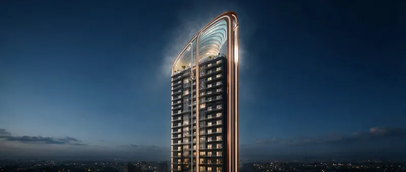 M3M Jacob & Co. Residences tower against the evening sky