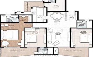 Aspire Centurian Park 3 BHK + Study Floor Plan 2746-2772 Sq.Ft
