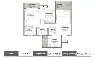 Kohinoor Avantara 2 BHK floor plan, Wakad, Pune