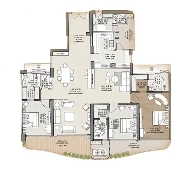 Great Value Ekanam 3 BHK Floor Plan - 3525 Sq.Ft.