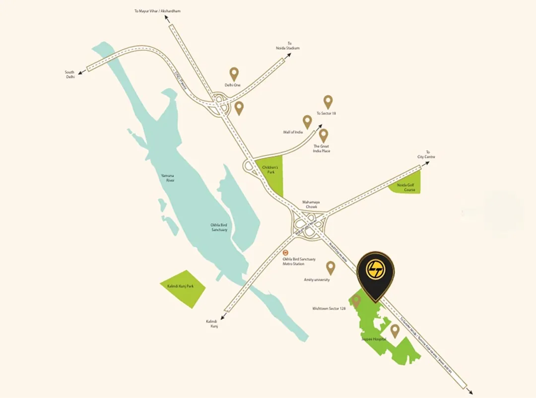 L&T Green Reserve Location Map, Sector 128 Noida