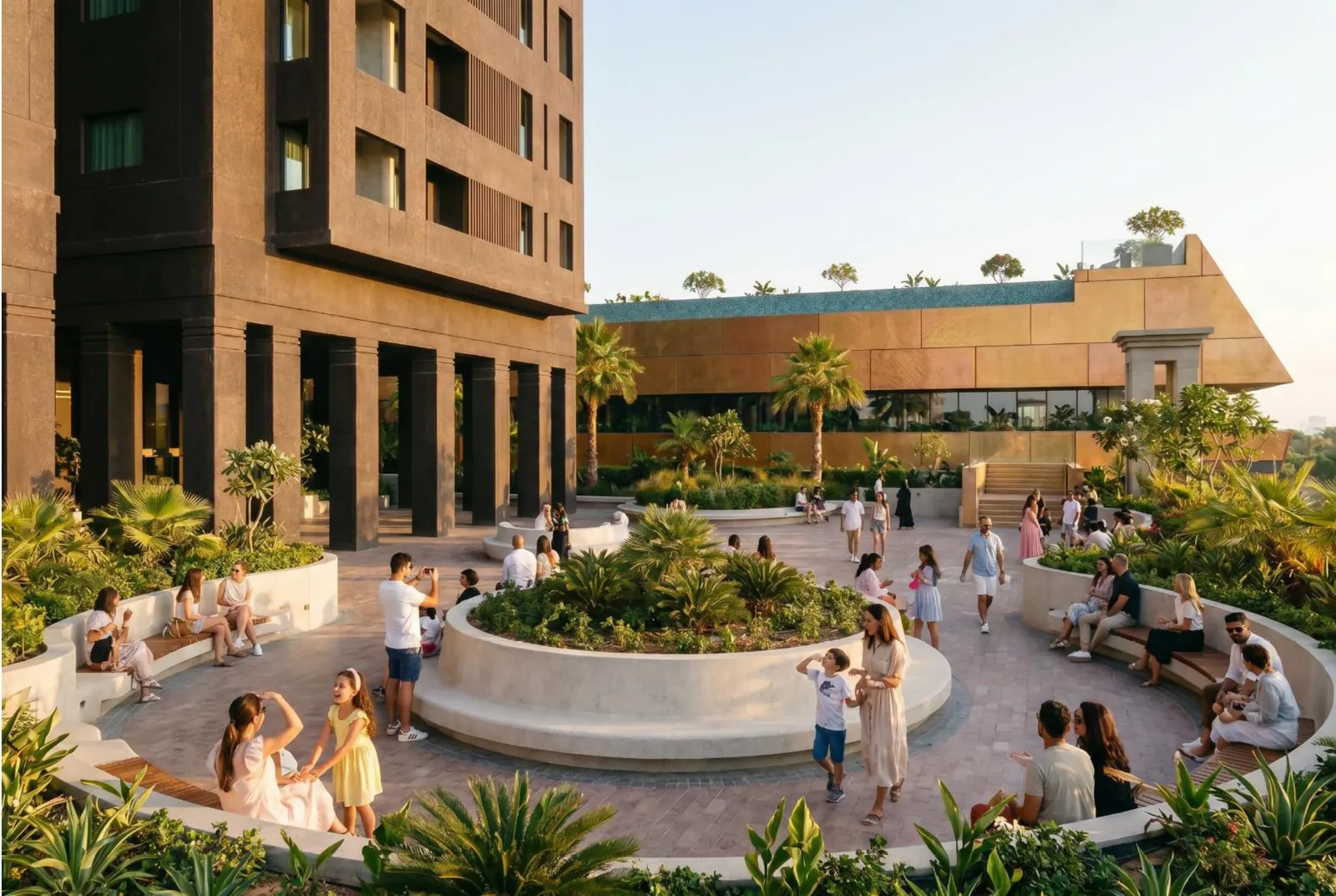 Brigade Barcelona — landscaped Eco Deck and arrival plaza, Neopolis Kokapet