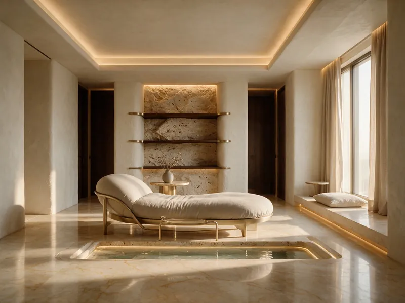 Spa suite with a sunken plunge pool and daybed