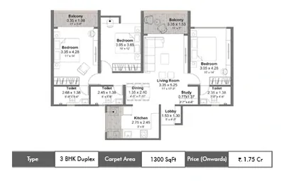 Kohinoor Avantara 3 BHK Duplex floor plan, Wakad, Pune