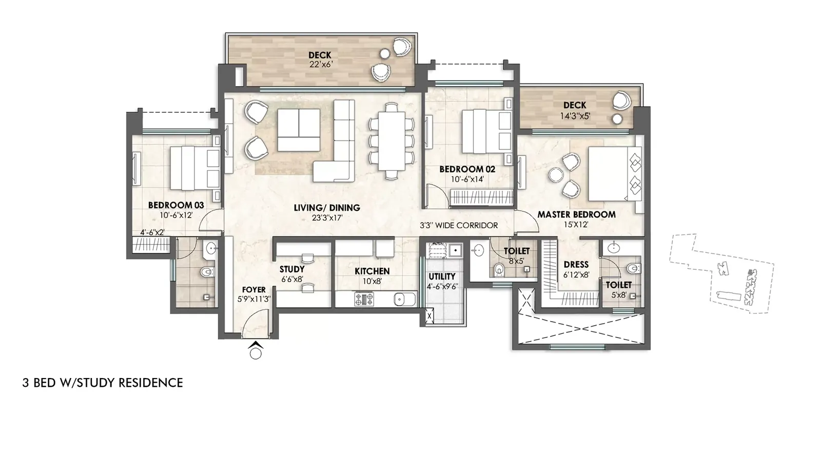3 Bed Residence Floor Plan