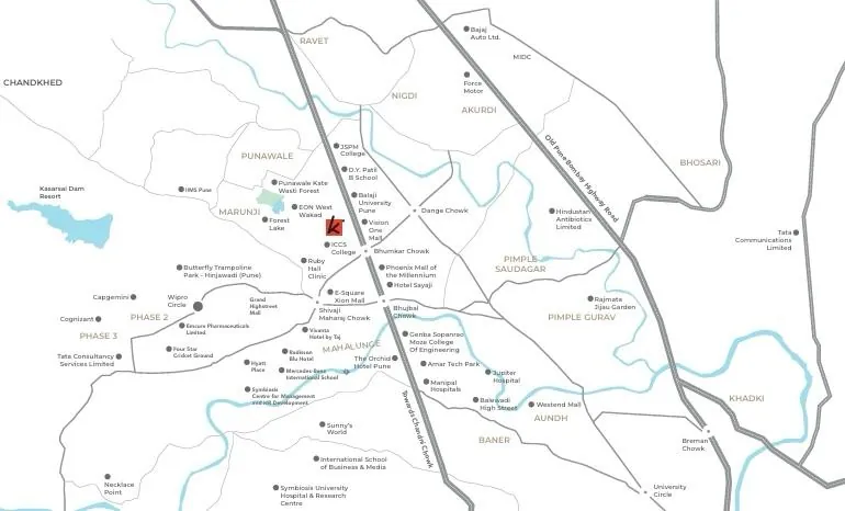 Kohinoor Avantara Downtown Wakad Pune location map
